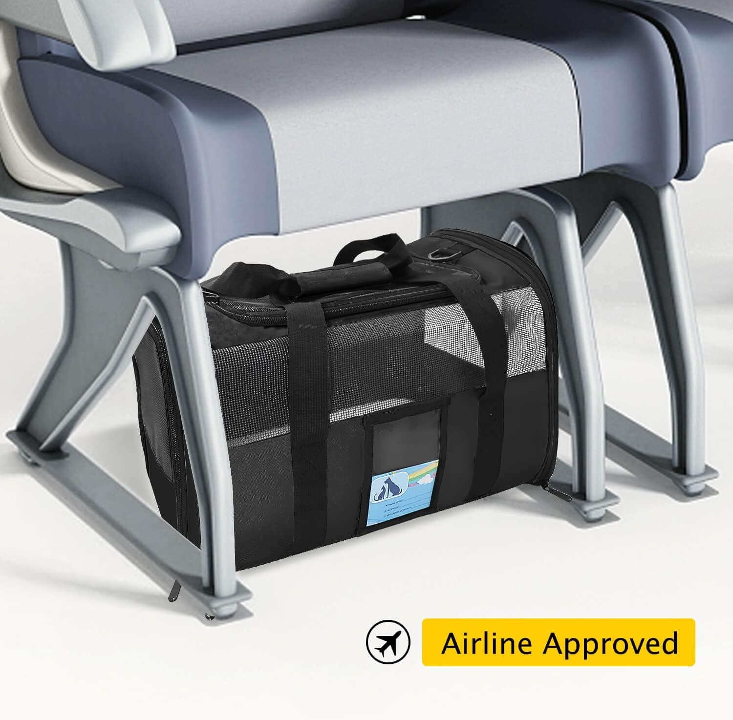 Airline Approved Pet Carrier - Soft & Stylish Cat and Dog Carrier for Medium & Small Pets, TSA Compliant, Up to 15 Lbs, Black