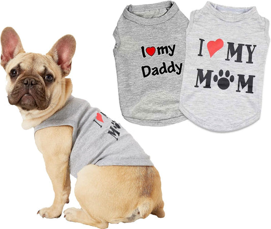 2 Pack Puppy T Shirt Dog Clothes I Love My Daddy Mommy Small Dog Shirts Puppy T-Shirt for Small Dogs