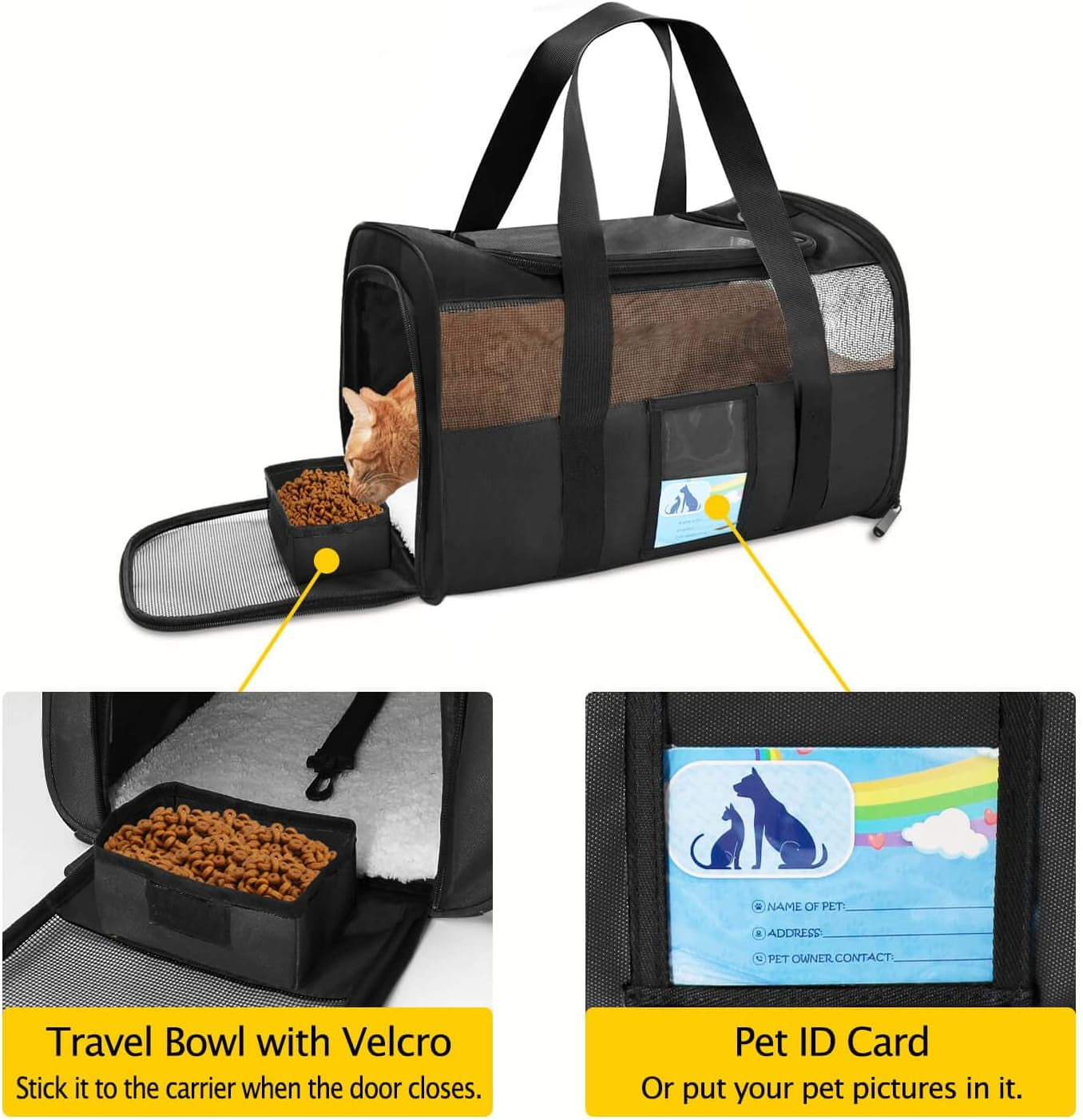 Airline Approved Pet Carrier - Soft & Stylish Cat and Dog Carrier for Medium & Small Pets, TSA Compliant, Up to 15 Lbs, Black