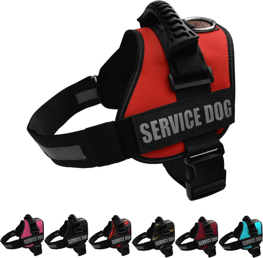 Reflective Service Dog Vest Harness – No-Pull Harness with Handle & Comfy Mesh Padding – Available in Sizes XXS-XL– with 2 Removable Hook & Loop Service Dog Patches, Medium, Red