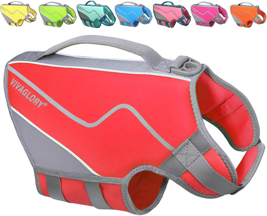 Neoprene Dog Life Jacket Doggy Life Jacket for Boating Hunting & Swimming, Lightweight with Leash Ring, M, Red