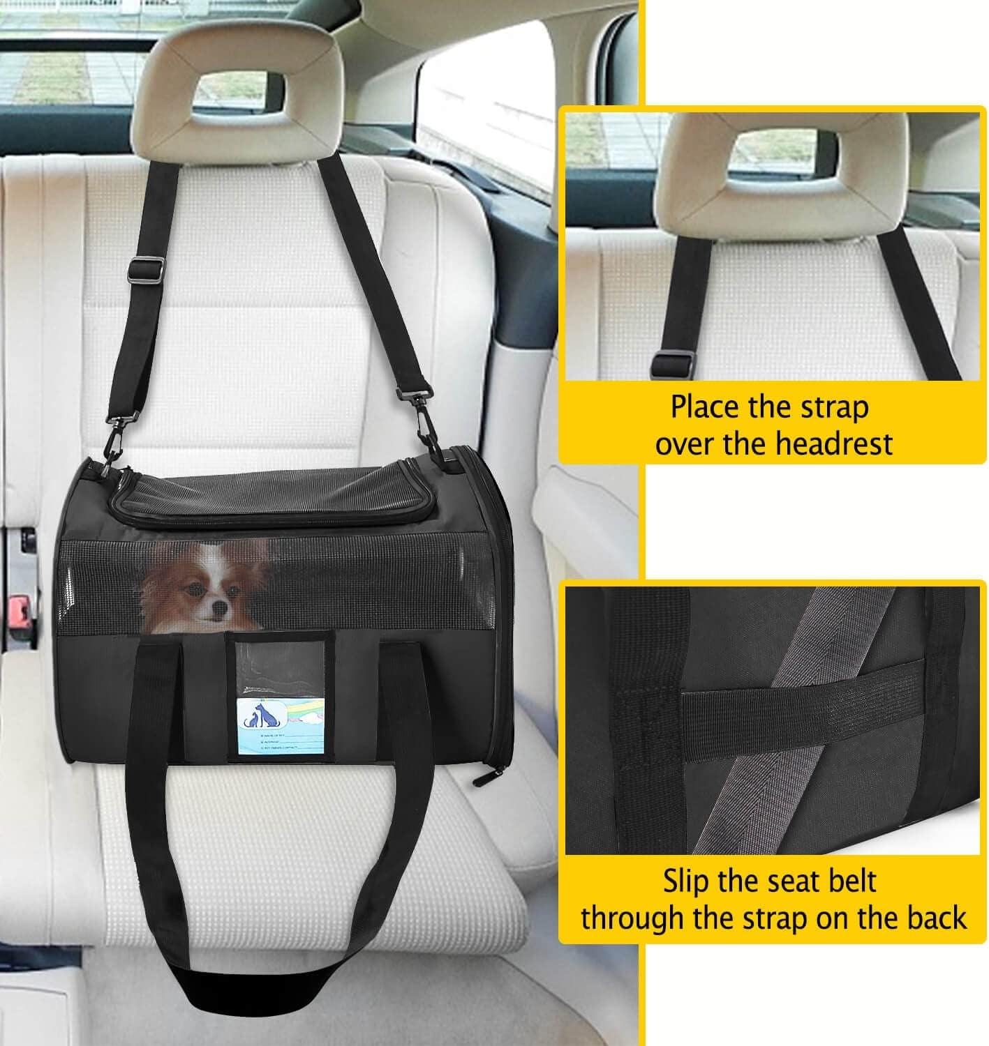Airline Approved Pet Carrier - Soft & Stylish Cat and Dog Carrier for Medium & Small Pets, TSA Compliant, Up to 15 Lbs, Black