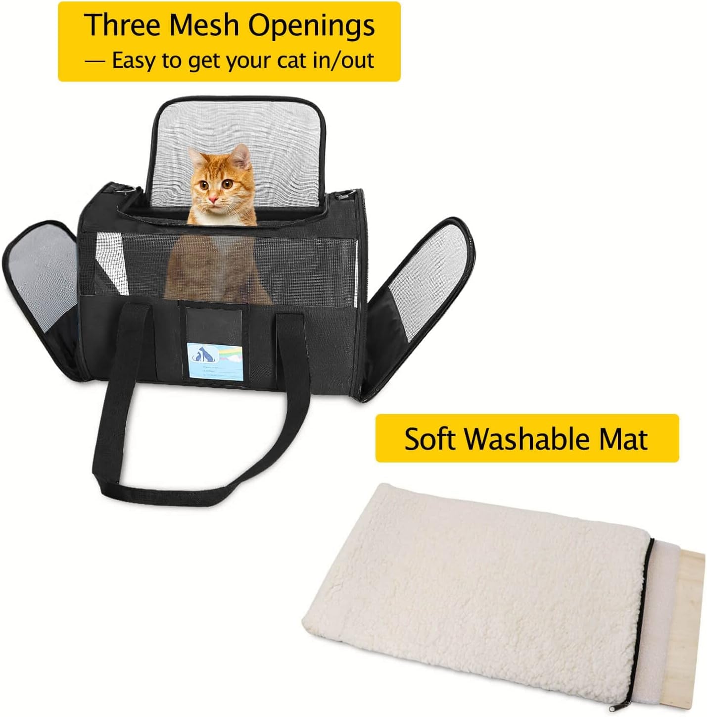 Airline Approved Pet Carrier - Soft & Stylish Cat and Dog Carrier for Medium & Small Pets, TSA Compliant, Up to 15 Lbs, Black